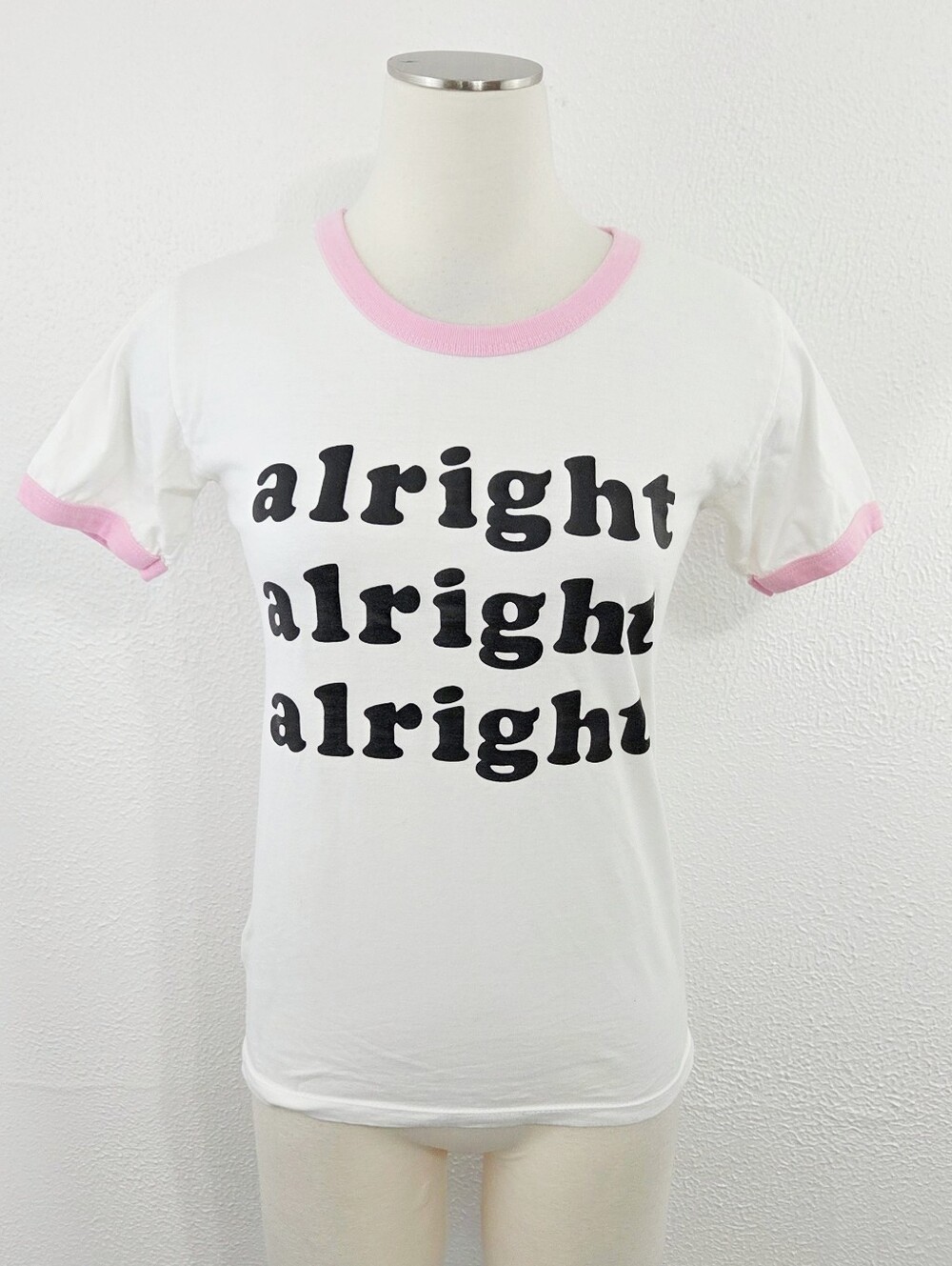 Retro Alright Alright Alright graphic tee pink ringer short sleeve women's OS